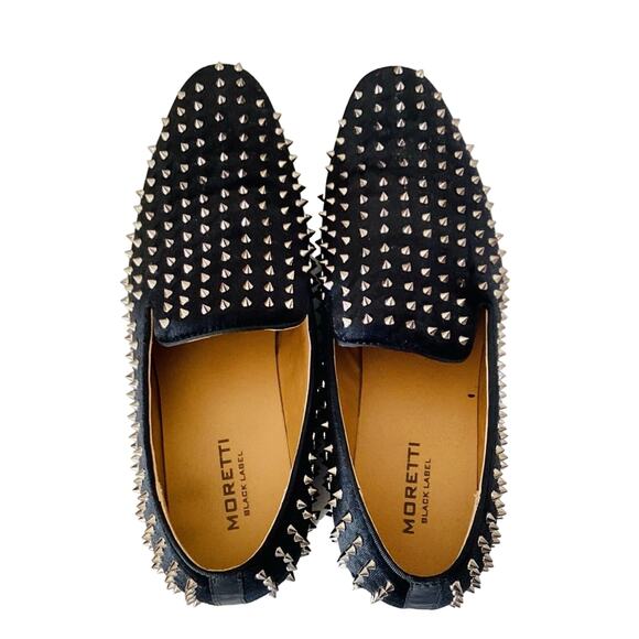 Moretti Black Silver Spike Studded Loafers - Picture 9 of 10